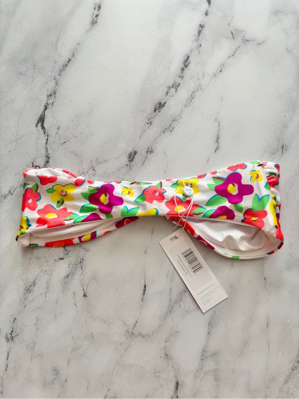 Frankies Bikinis Swim Bikini Top French Flowers Crescent Shine Bandeau Nwt S - Picture 3 of 3